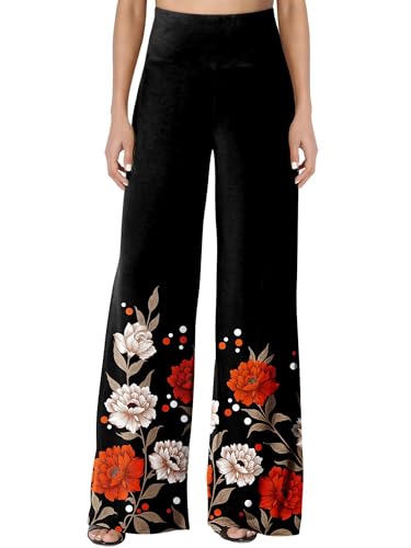 JZC Women's Palazzo Lounge Pants Stretchy Wide Leg Casual Pants Comfy High Waist Flowy Pants S-3XL