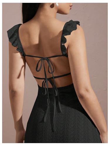 Image of WDIRARA Women's Textured Cut Out Backless Bodycon Maxi Dress Ruffle Sleeveless Fishtail Cami Dresses