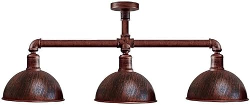 Image of LEDSone 3 Way Water Pipe Ceiling Pendant Lights Fitting 60cm Metal Dome Indoor Lamp for Living Room Bedroom Kitchens Bar Cafes Hallways Restaurants (Rustic Red)
