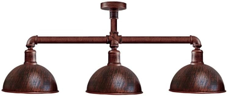 LEDSone 3 Way Water Pipe Ceiling Pendant Lights Fitting 60cm Metal Dome Indoor Lamp for Living Room Bedroom Kitchens Bar Cafes Hallways Restaurants (Rustic Red)