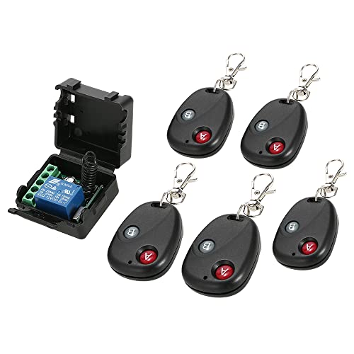 Splenssy Smart Home 433Mhz DC 12V 1CH Wireless Remote Switch Relay Receiver Transmitter Universal Remote Control Switch Module and RF Transmitter Remote Controls 1527 (5 Remote) Cover