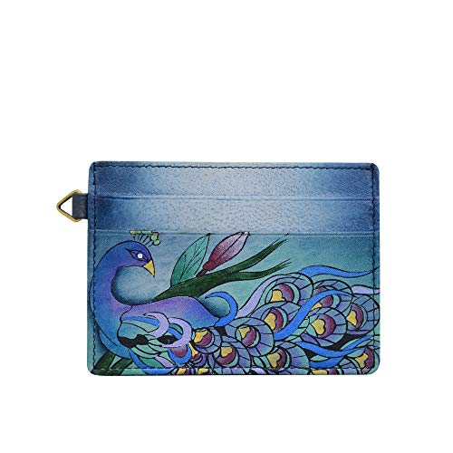 Image of Anna by Anuschka Women's Hand Painted Genuine Leather Credit Card Case - Midnight Peacock Grey