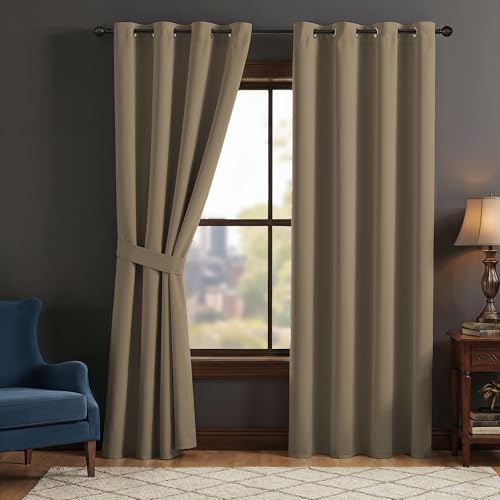 Image of LINENWALAS 100% True Blackout Curtains for Window (5 Feet) - Set of 2 | Matte Finish Complete Light Block | Thermal Insulated & Noise Reducing Room Darkening Curtains | UV Protection (Warm Smoke)