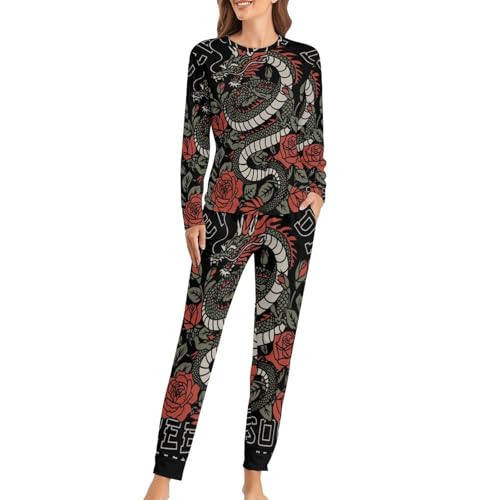 Pyjama femme dragon et fleur chic pour des soirées cocooning et relax