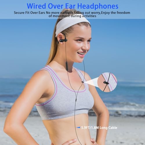 Wired Over Ear Earbuds with Microphone Ear Hook,3.5mm Sport Headphones 1.8M Long Wrap Around Ear Buds Wired for iPad iPod Cellphones 3.5mm Plug in Headsets for Samsung A15 A14 MP3 Switch Running,Black - Image 5
