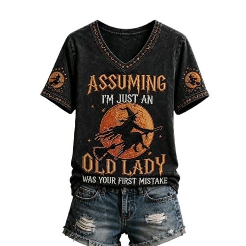 Halloween Shirts for Women V Neck Short Sleeve Graphic Goth Trendy Shirt - image 3