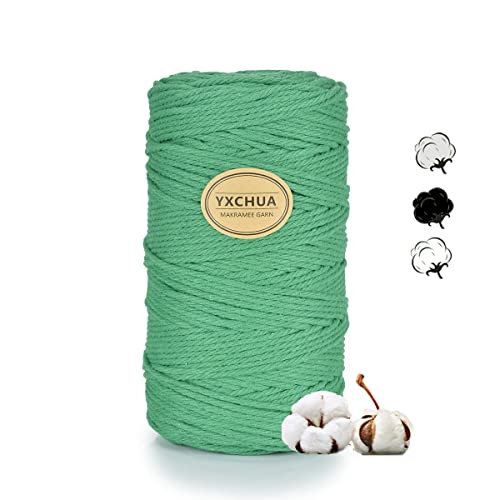 YXCHUA-Makramee Garn 3mm * 200m, böhmische Naturbaumwollseilspitze Seil-Makramee Garn-Baumwollseil-Baumwollgarn, DIY gewebter Wandbehang Pflanzenkorb (smaragd) Cover
