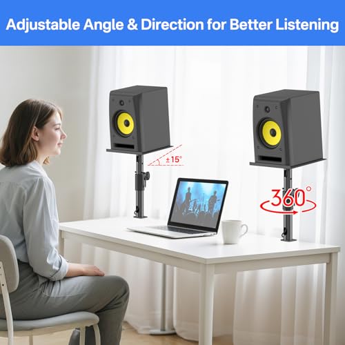 Clamp-on Desktop Speaker Stands Pair for LG, Sony, Vizio, Klipsch, Samsung, JBL Speaker Stand Desk - Adjustable Desk Speaker Stands for Most Satellite & Bookshelf Speaker Stands Wr Cable Management