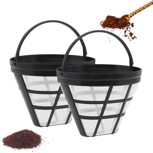 2 Pack Reusable Black Coffee Filter | Permanent Mesh Filter for 8-12 Cups | Washable Coffee Basket with Handle for Brew Machines