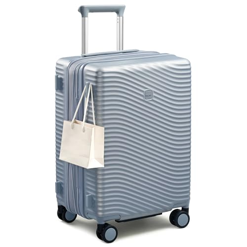MILADA Expandable Carry On Luggage 20 Inch - Airline Approved Hardshell Suitcase with 8 Spinner Wheels, TSA Lock, Water-Resistant PC Shell, Lightweight & Durable for Travel, Arctic Silver