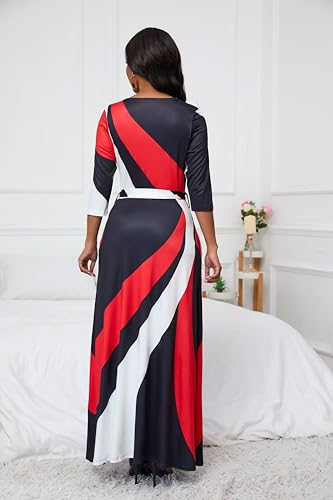 FANDEE Plus Size Maxi Dress for Women Casual Summer Sundress V-Neck 3/4 Sleeve4