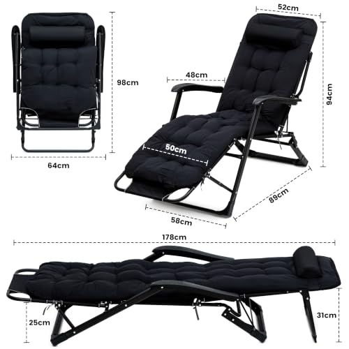 Image of Livzing Zero Gravity Recliner Chair with Removable Cushion & Adjustable Headrest | 5-Position Foldable Lounge Chair | Heavy Duty Steel Frame | Patio, Garden, Balcony, Camping, Beach | Black