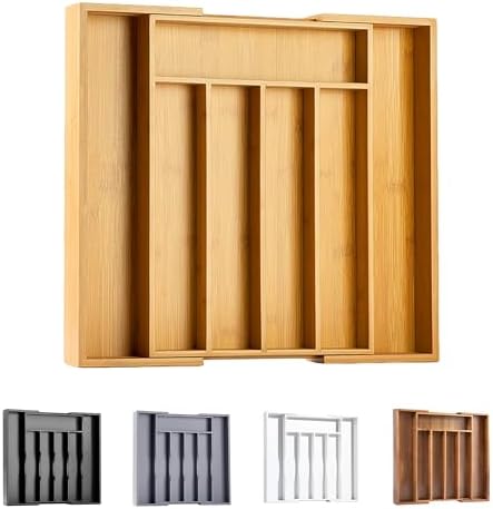 Bellsal Bamboo Kitchen Drawer Organizer Expandable Silverware Organizer Utensil Holder and Cutlery Tray for Kitchen Utensil and Flatware Bedroom Office