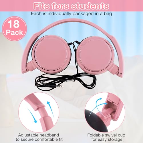 Image of Yunsailing 18 Pack Classroom Headphones Bulk, Wired Headphones,Pink