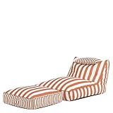 Icon Nova Sitzsack Sessel mit Hocker für Erwachsene, Orange Streifen, Koyoto Stoff für Drinnen und Draußen, Riesen Sitzsack mit Füllung, Bequemer Sessel, Garten, Terrasse, Lounge, Wohnzimmer