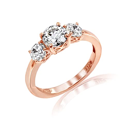 Amazon Collection Rose-Gold-Plated Sterling Silver Round 3-Stone Ring made with Infinite Elements Cubic Zirconia (2 cttw), Size 8