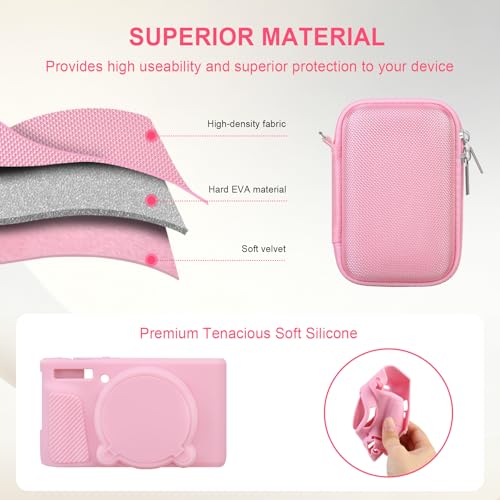 Image of Elonbo Camera Case for Canon PowerShot SX740 / SX730 Digital Camera, Canon SX740 / SX730 HS Hard Carrying Case + Soft Silicone Cover with Removable Lens Cover, Pink