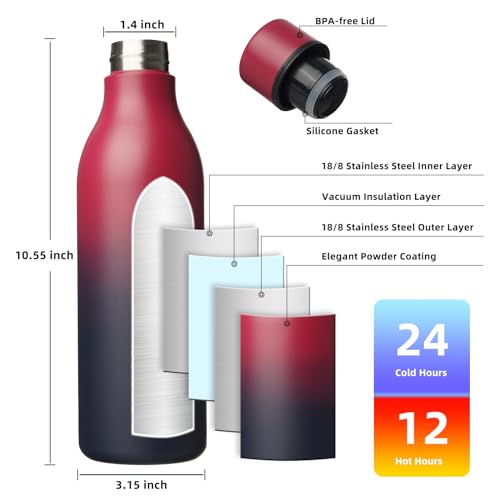 Image of BJPKPK Insulated Water Bottles, 25 oz Stainless Steel Metal Water Bottle with Strap, BPA Free Leak Proof Jugs, Mugs, Flasks, Reusable Thermal Flasks for Sports & Travel,Charming Red