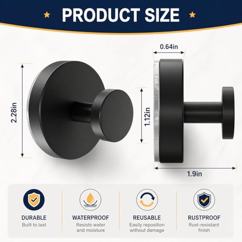 Image of KORCCI Suction Cup Hooks 4 Pack, 15 LB Bathroom Towel Hooks, 304 Stainless Steel No Drilling Hooks for Towels, Robes & Loofah, Waterproof Shower Hooks for Glass, Mirror, Tile, Black