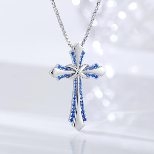 18K White Gold Plated Infiny Cross Necklace 925 Sterling Silver Cross Infinity Necklace for Women Cross Necklace with Shiny Birthstone, Ideal Gift for Her2