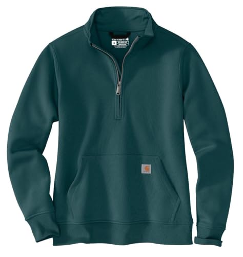Carhartt Women's Relaxed Fit Midweight Quarter-Zip Mock-Neck Sweatshirt, Greenstone, Medium