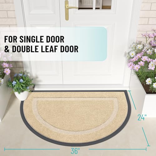 Image of OLANLY Half Circle Door Mat Indoor Outdoor Entrance Welcome, Waterproof All-Season, All-Weather Doormat, Sturdy Natural Rubber, Low Profile, Easy Clean Patio Porch Entryway Mat, 35x23, Beige