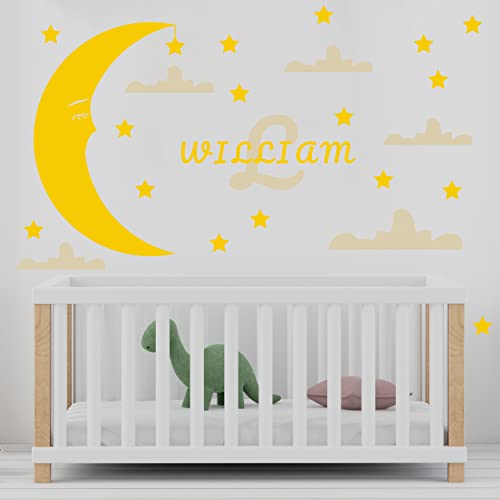 Name for Wall D?cor with Moon Stars Clouds – Custom Name Wall Stickers for Kids Personalized Decal – Custom Name Nursery Wall Decal with Night Symbols