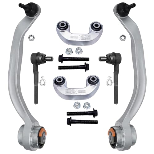 Image of Detroit Axle - Front End Suspension Kit for 2002-2005 Audi A4 Quattro, 2 Lower Rearward Control Arms with Ball Joint 2 Outer Tie Rod Ends 2 Sway Bar End Links 2003 2004 Replacement