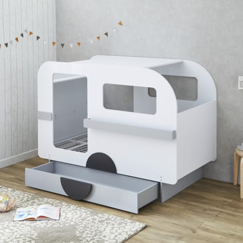 ネルコンシェルジュ キャンピングカーベッド シングルショート 引出し収納 棚付き 子供ベッド/ホワイ