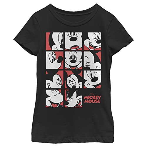 Disney Characters Mickey Mouse Expression Grid Girl's Solid Crew Tee
