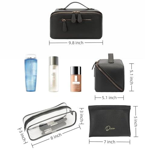Divvia Travel Makeup Bag 3 Pcs Set, Waterproof Vegan Leather Toiletry Bag Organizer with Compartments & Handle, Cosmetic Bags for Women, Portable Travel Essentials Pouch(Upgraded black, 3L) Divvia Travel Makeup Bag 3 Pcs Set, Waterproof Vegan Leather Toiletry Bag Organizer with Compartments & Handle, Cosmetic Bags for Women, Portable Travel Essentials Pouch(Upgraded black, 3L) - Image 3