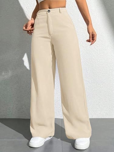 Image of Toochki Trousers for Woman Pants Women's Formal Office Korean | Beige Black Track Pant | Straight | Cotton Spandex Stretchable Trouser | High-Waisted Bottom Wear