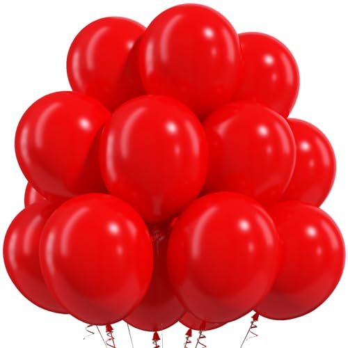 Image of Togvu Red Balloons, 50Pack 12 Inch Matte Red Latex Party Balloons for Valentine's Day Anniversary Cherry Birthday Graduation Casino Patriotic Party Decorations
