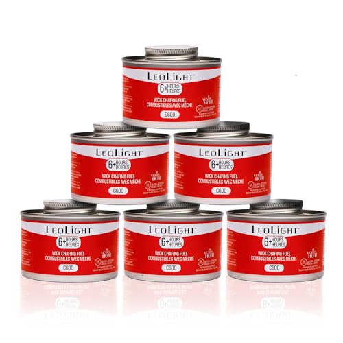 6 Pack Chafing Fuel 6 Hour Burn – Odorless, Smokeless & Spill-Proof Wick, 7.8oz Food Warmer Fuel for Chafing Dish Buffet Set & Catering Use, LeoLight