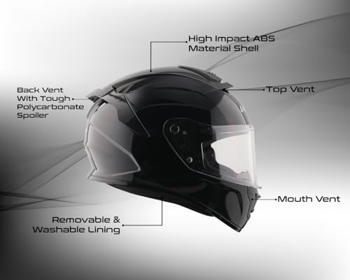 Image of Vega VF 10 Turbo Solid Full Face Motorcycle Helmet with Shock-Absorbing Liner, Lightweight Build, Aerodynamic Fit, Ventilated Interior, Comfortable Fit, and Trendy Black Finish Black L