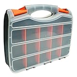 Trimming Shop Double Side Tool Storage Box 34-Compartment Double-Sided Storage Box with Removable Plastic Dividers for Screws, Nuts, and Small Parts - Black/Orange Organizer
