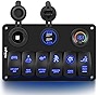Nilight 6 Gang Rocker Switch Panel Laser Etched Aluminum Panel LED Light Bar Switch Panel with Cigarette Lighter and Dual USB Charger and Voltmeter for 12V-24V Cars Trailers UTV Boats RVs Campers