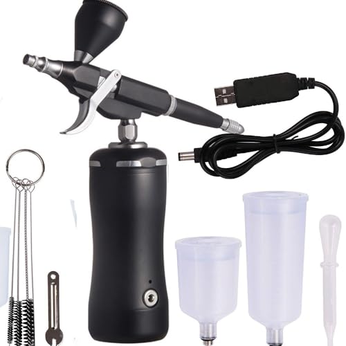 ZMBJ エアブラシキット充電式コードレスエアブラシコンプレッサー、0.3mm流体チップ付き充電式ミニエアブラシキット、絵画、モデル、ネイル、タトゥー、ケーキに最適 (ブラック)