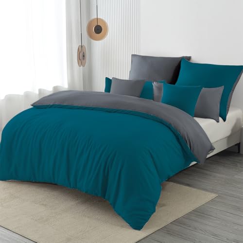 Nesture Bettwäsche 135x200 2teilig Petrol/Anthrazit Bettwäsche Sets...