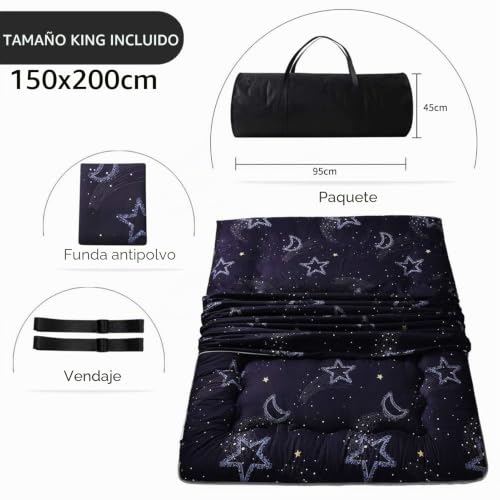 Miniatura 4 de Maxyoyo Colchón Tipo Futón Acolchado, Tapete De Tatami Grueso, Plegable, Enrollable, Colchón Para Dormitorio, Tumbona De Suelo, Almohada Luna Y Estrella, King