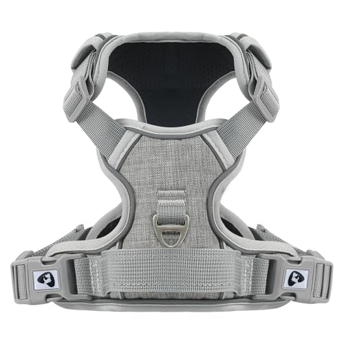 COMSLE Arnes Perro Grande Mediano Pequeño sin Tirones, Arnes Antitirones Antiescape Perro Ajustable Reflectante, Acolchado Cómodo Apto para Adiestramiento, Gris, S