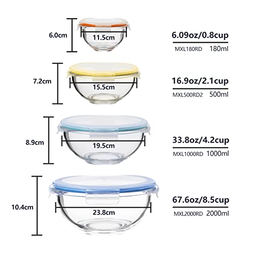 Set de 8 tazones de vidrio para ensalada y mezcla con tapas miniatura 2
