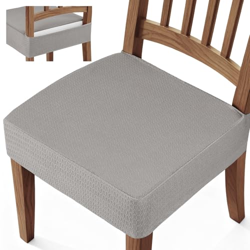 Songrey Juego de 6 fundas de asiento impermeables para sillas de comedor, sin fundas para sillas traseras, elásticas, extraíbles y lavables, color gris claro
