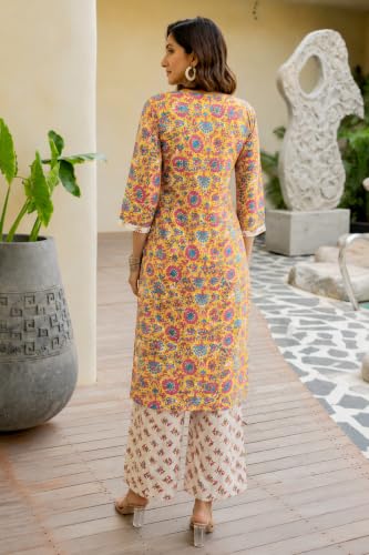 Image of MIRCHI FASHION Women's Straight Fit Pure Cotton Embellished Floral Printed Kurta Set with Dupatta and Trouser