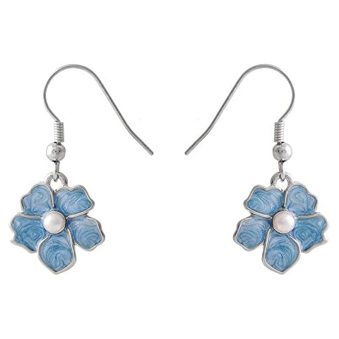 SENFAI Blue Myosotis Forget Me Not Flower Charm Dangle Earrings Wedding Gift (Silver) Cover