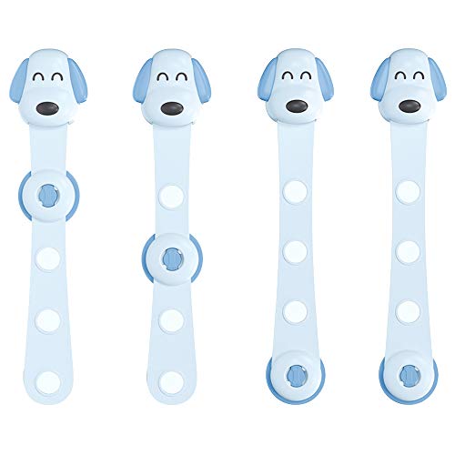 Kitchen-dream Cerradura de Seguridad para Niños, 4 Piezas Seguridad Puertas Niños, Pestillo Autoadhesivo a Prueba de Bebés Cierres a Prueba de Niños para Puerta, Cajón, Armario, Refrigerador (Azul)