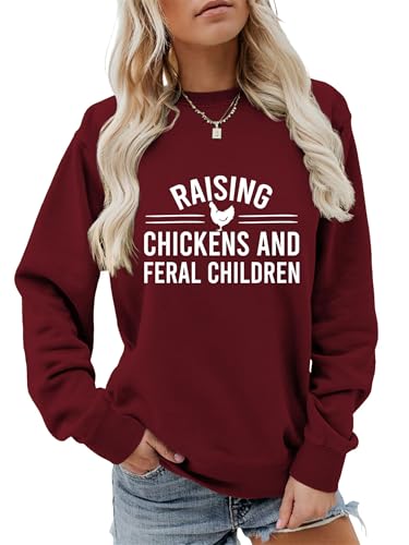 Raising Chickens and Feral Children Sweatshirt Funny Graphic Pullover Crewneck Long Sleeve Shirts Fall Tops