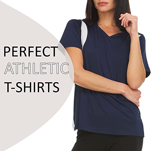 Women's Short Sleeve V-Neck T-Shirt Loose Fit Activewear Dri-Fit Moisture Wicking Workout Yoga Top (Available In Plus) #TOP2