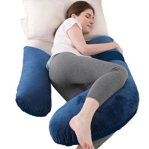 Pregnancy Pillows, Maternity Pillow and Pregnancy Must Haves, Full Body Pillow for Pregnancy Women with Removable Cotton Cover, Dark Blue