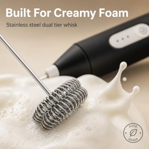 Image of Coffee Frother Electric Rechargeable Coffee Maker Machine Milk Frother with Rechargeable 3 Speed Control, Dual Spring Whisk, Stand, and Handheld Mixer for Latte, Cappuccino, Matcha, Cream, and Coffee